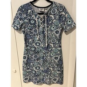 HiHo Heritage‎ Print Rope Tie Cotton/Spandex Dress Size XS Blue Aqua White Beach